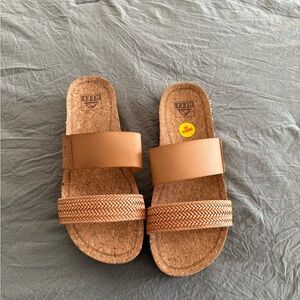 Reef Tan Leather Slide Sandals